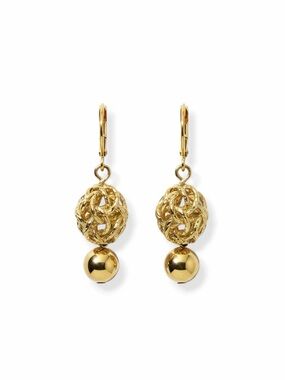 Gold  Plated Drop Filigree Ball Earrings - Women Jewelry